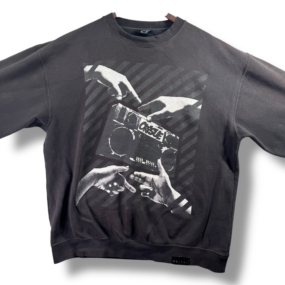 ORISUE Pullover Sweatshirt Mens Large Black Graphic Crew Neck Sweater LongSleeve